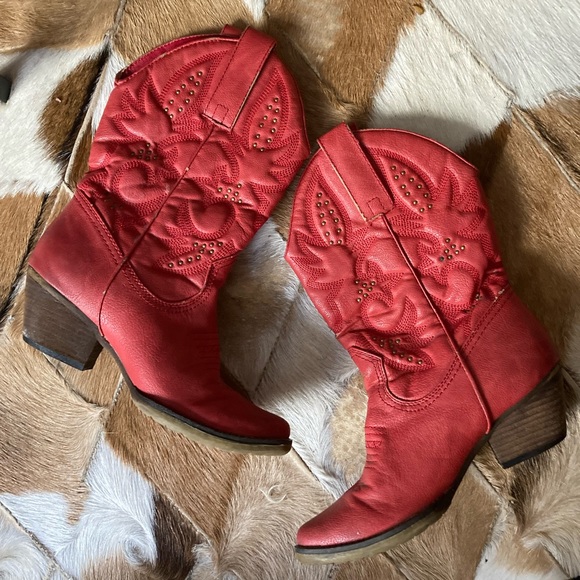 Vintage Red Studded Cowgirl Boots 